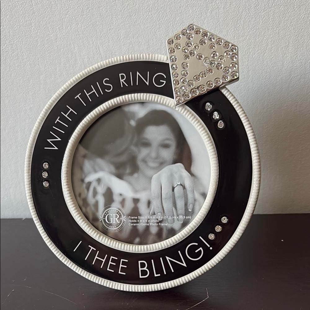 Black and White Wedding Photo Frame with Rhinestones